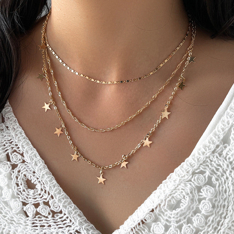 Retro Fashion Multi-layer Five-pointed Star Tassel Trend Clavicle Chain