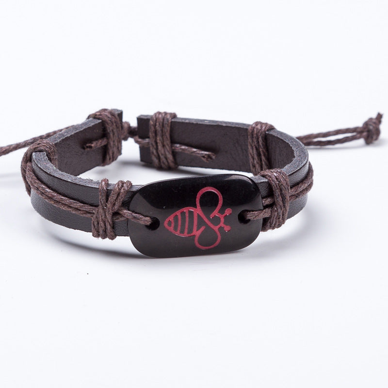 Vintage Woven Cute Bee Leather Bracelet Bracelet
