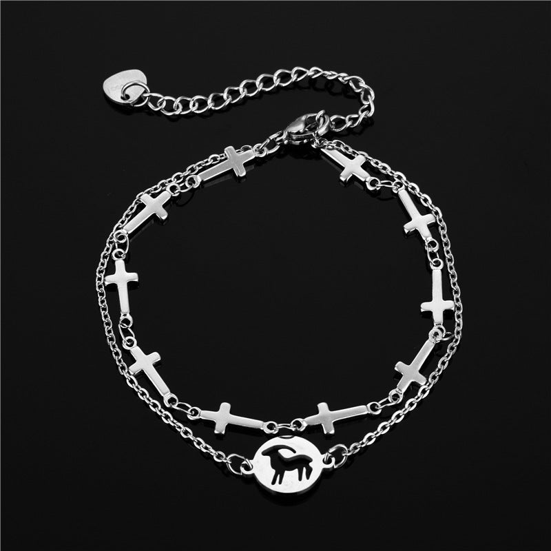 Cross Double Layer Titanium Steel Stainless Steel Bracelet