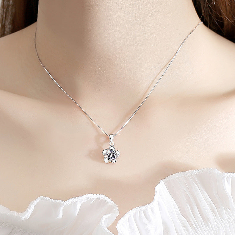 Korean Fashion Love Silver Plum Blossom Pendant Silver Necklace