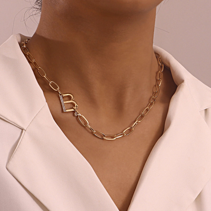 Paperclip Bamboo Link Chain Diamond Exaggerated Letter B Necklace