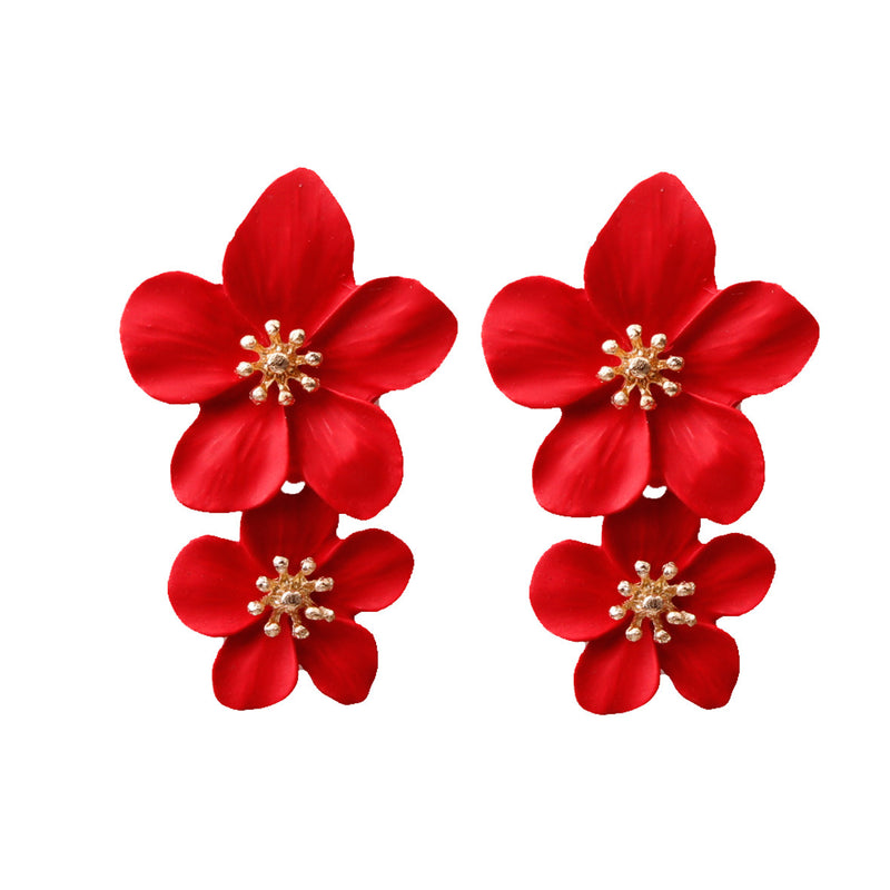 Earrings European And American Personality Trend Multi-color Double-layer Flowers