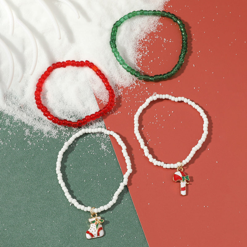 Christmas Bracelet Set Handmade Colorful Rice Beads