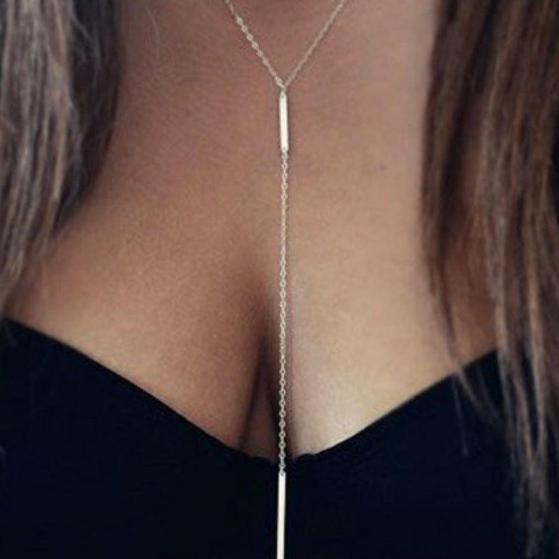 Fashion Punk Women's Simple Jewelry Ornament One-shaped Motant Long Copper Bar Pendant Necklace