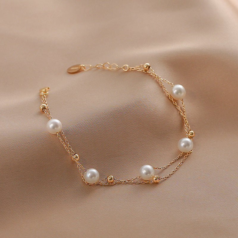 Double-layer Pearl Bracelet for Women Charms Gifts for Mom