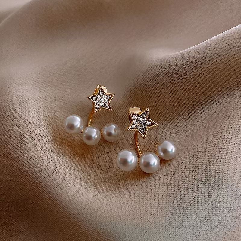 Silver Needle Pearl Earrings Simple And Versatile Rear-hanging Retro Temperament Earrings