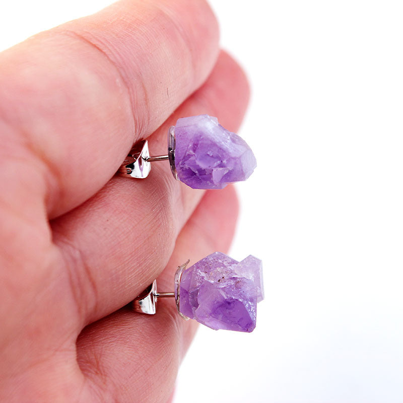 Amethyst Irregular Earrings Natural Stone Stud