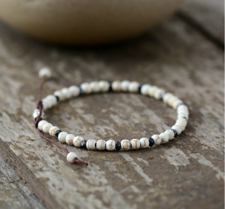 Men's Natural Grey Onyx Drawing Stone Turquoise Punk Bracelet
