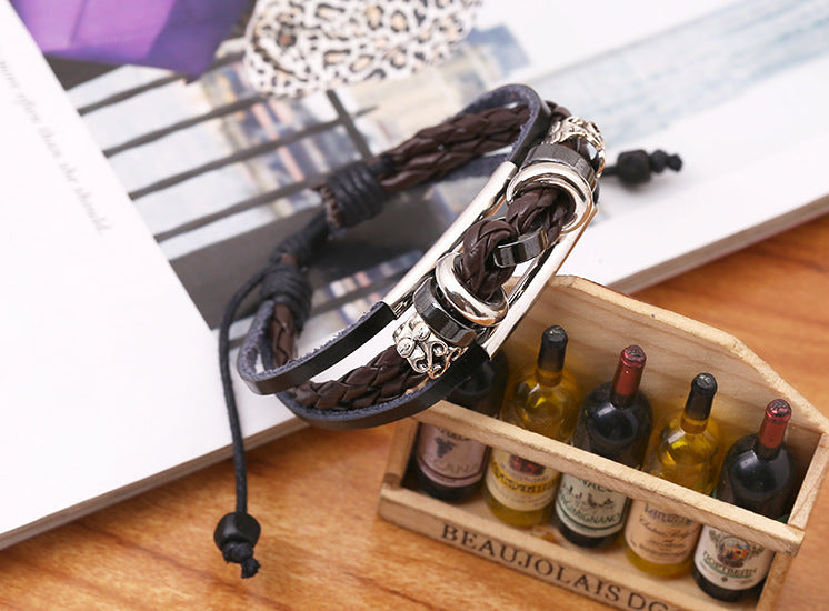 Beaded Cowhide Bracelet Leather Jewelry