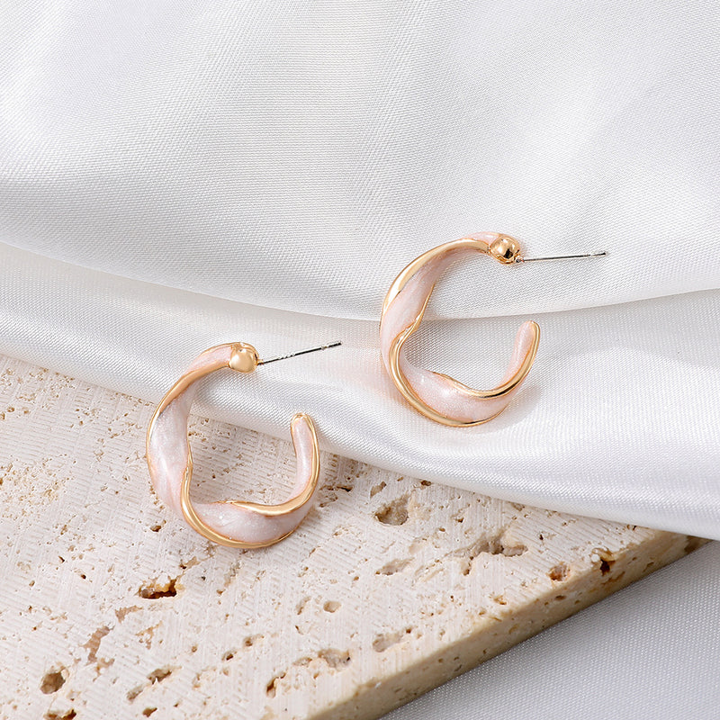 Niche Oil Drop Spiral Earrings Net Celebrity Temperament All-match C Shape