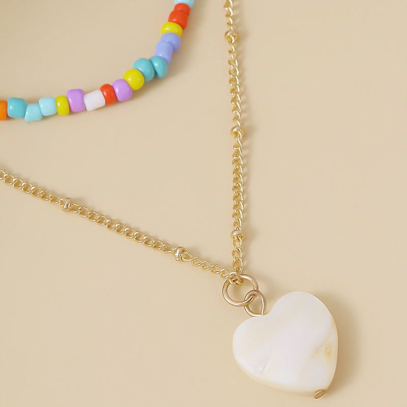 Ethnic Geometric Colorful Rice Bead Heart-Shaped Necklace