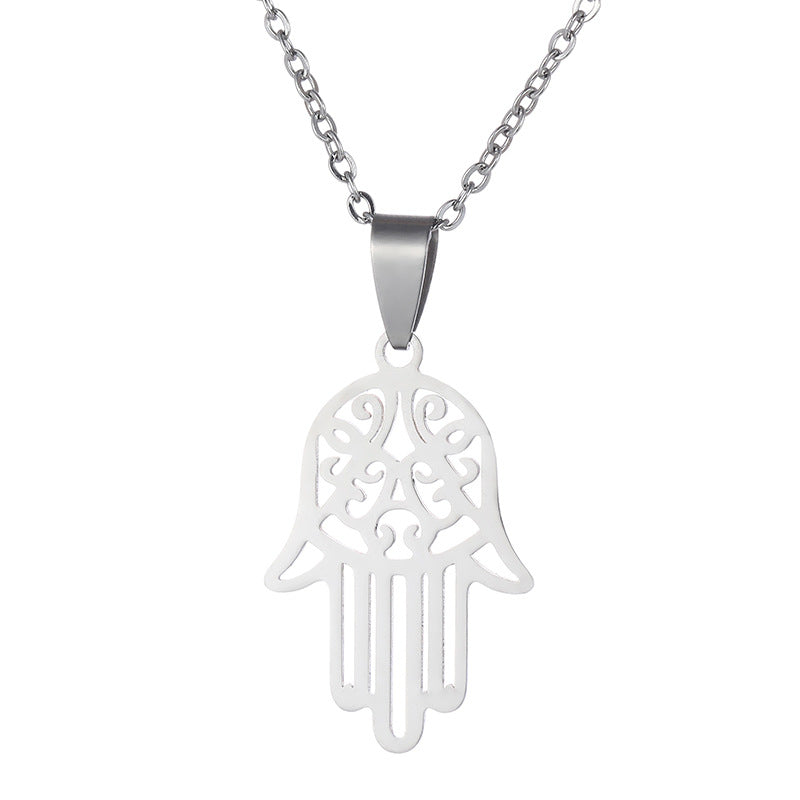 Fashion Creative Stainless Steel Hamsa Palm Pendant Necklace