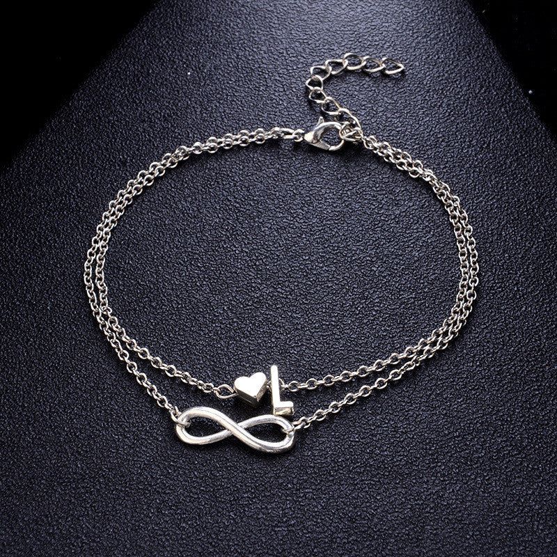 26 English Letters Alloy 8 Words Infinite Love Peach Heart Anklet