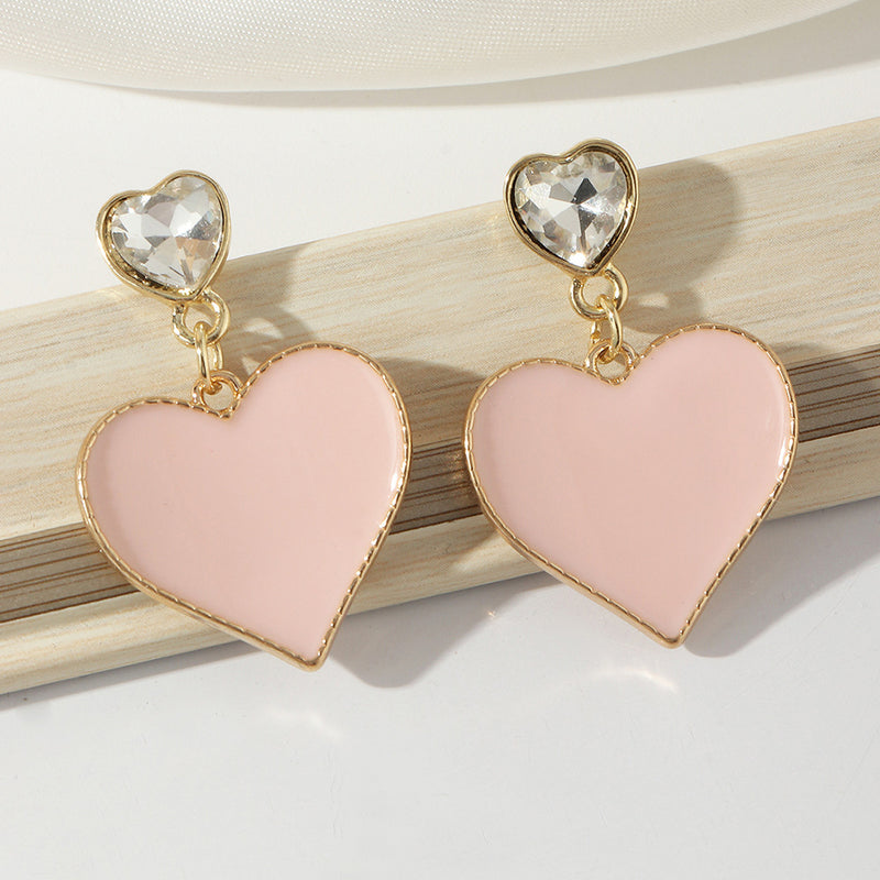 Sweet And Cute Girl Double Peach Heart Earrings