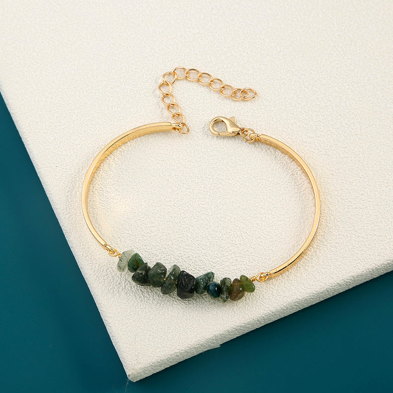 Alloy Crescent Light Green Natural Stone Bracelet