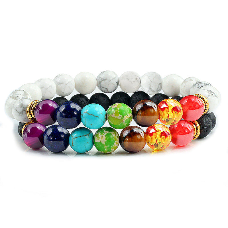 Spar Tiger Eye Lava Stone Yoga Wheel Bracelet Set
