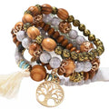 Multilayer Beaded Wooden Tassel  Bracelet