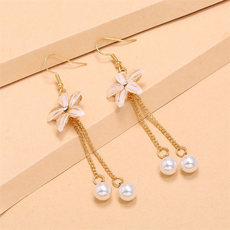 Temperament Personality Net Red Long Pearl Earrings