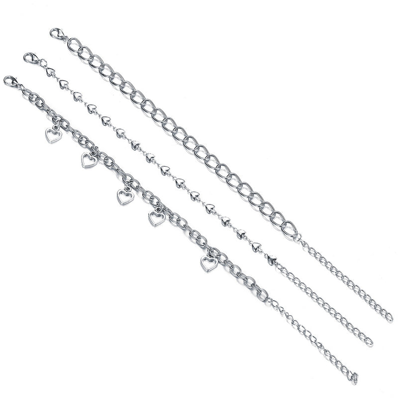 Heart-shaped Chain Love Heart Pendant Anklet 3-piece Set