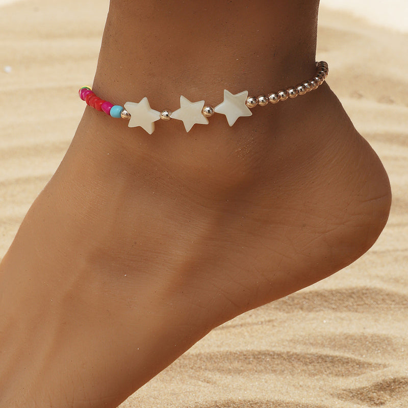 Bohemian Rice Beads Star Anklet