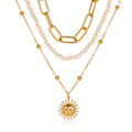 Personality 3-layer Sun Necklace Female Personality Pearl Thick Chain Multilayer Long Sweater Chain