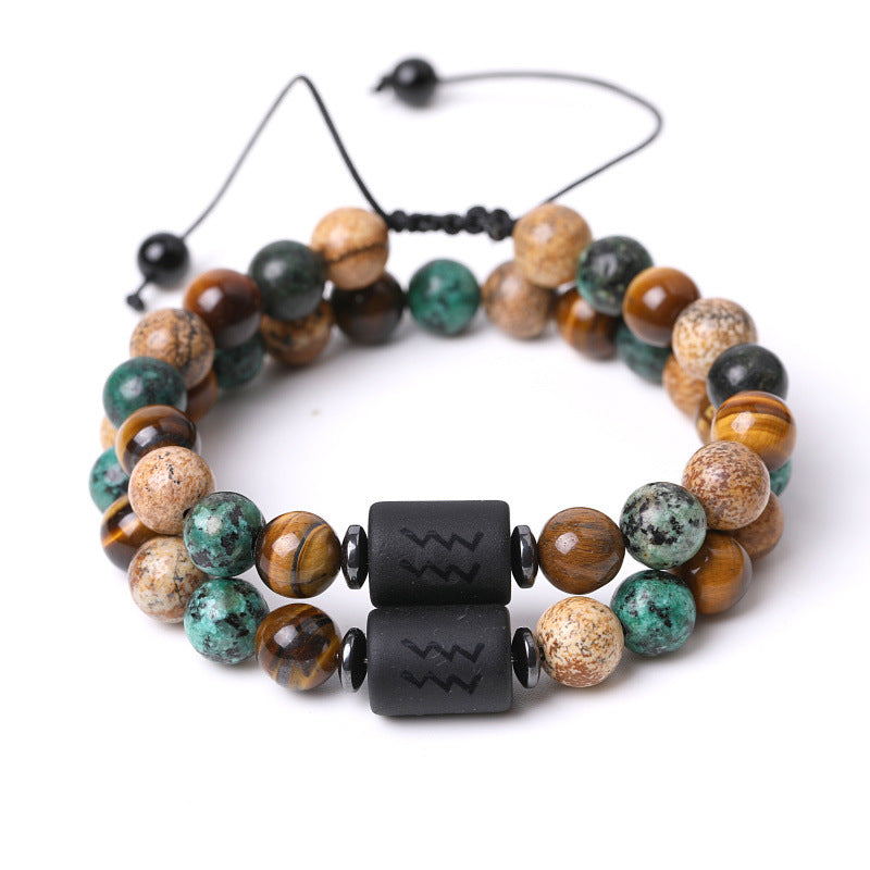 12 Constellation Couple Pine Tiger Eye Stone Mix And Match Braided Bracelet
