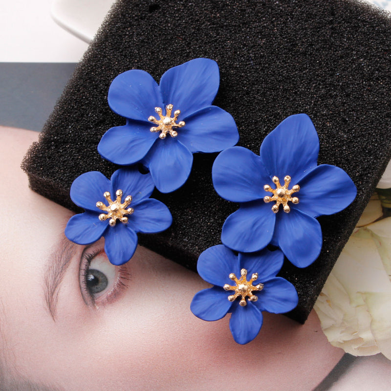 Earrings European And American Personality Trend Multi-color Double-layer Flowers