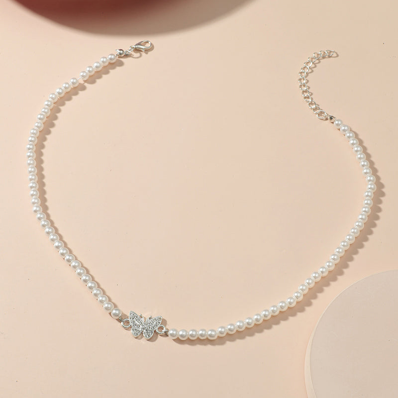 Pearl Pendant Necklace Ins Cold Wind Zircon Butterfly Clavicle Chain