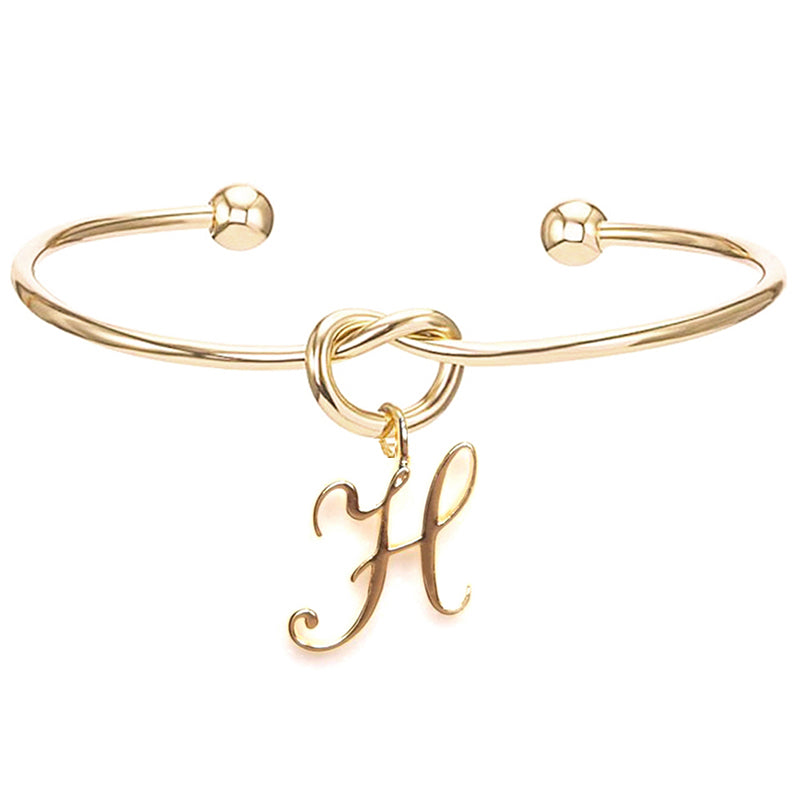 26 English Initial Letter Pendant Knot Bangle Cuff Bracelet