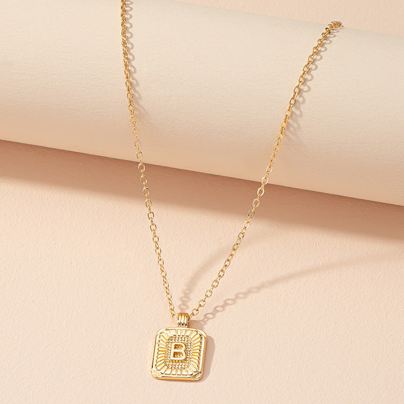 Japanese And Korean Ins Style Simple Square Brand 26 English Alphabet Necklace