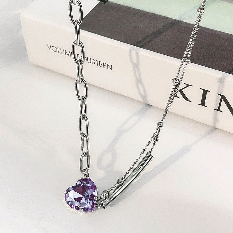 Fashion Heart-shaped Clavicle Chain Purple Love Clavicle Chain