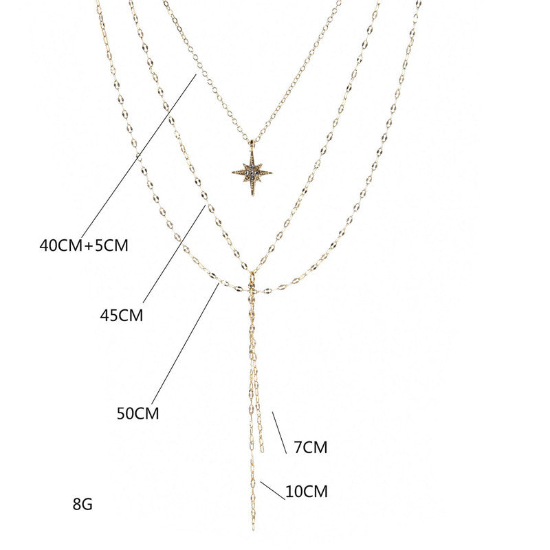 Fashion Tassel Pendant Female Multi-layer Star Full Diamond Necklace