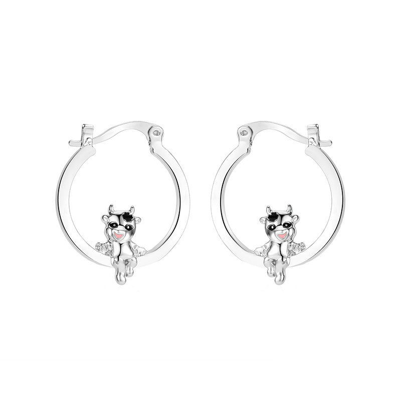 Zodiac Ox Hanging Basket Earrings Simple Round