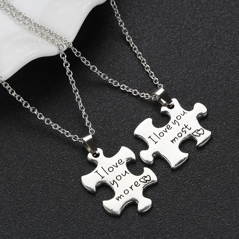 Alloy Jigsaw Necklace Couple Style Street Hip Hop