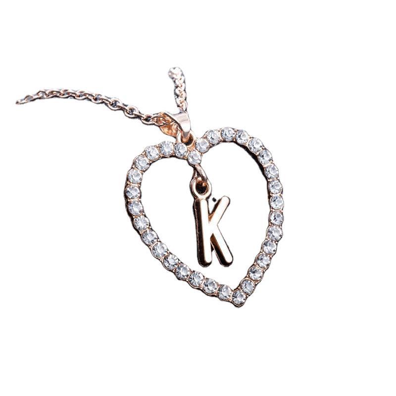 26 English Letters Diamond Peach Heart Necklace Love Letter Pendant