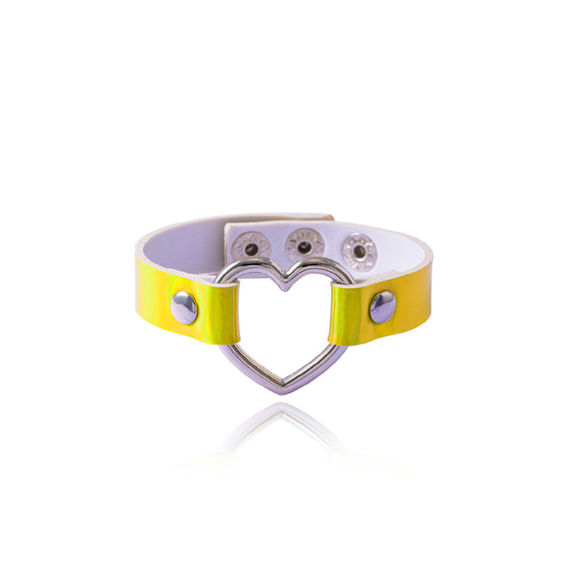 Colorful PU Leather Bangle Punk Hollow Heart Charms Adjustable Bracelets