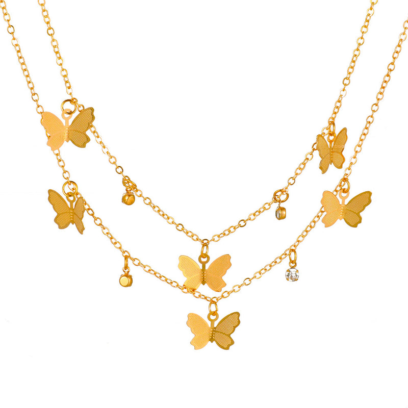 Creative Simple Diamond Double-layer Butterfly Necklace Ins Niche