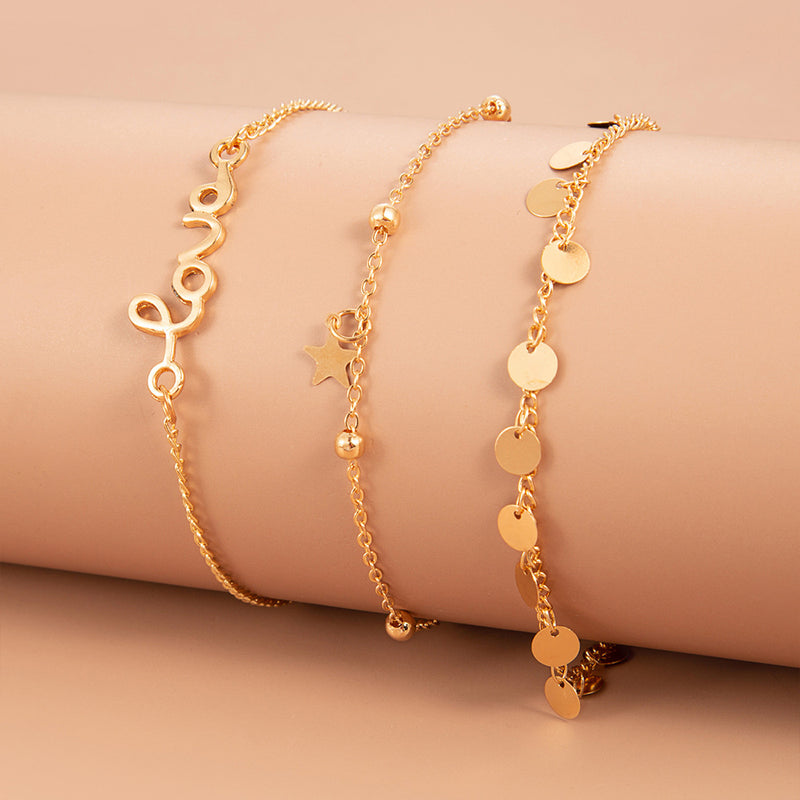 Personalized Three-Layer Anklet Set