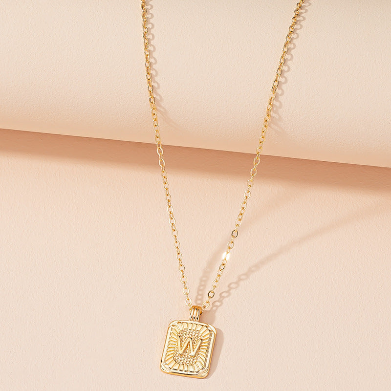 Japanese And Korean Ins Style Simple Square Brand 26 English Alphabet Necklace