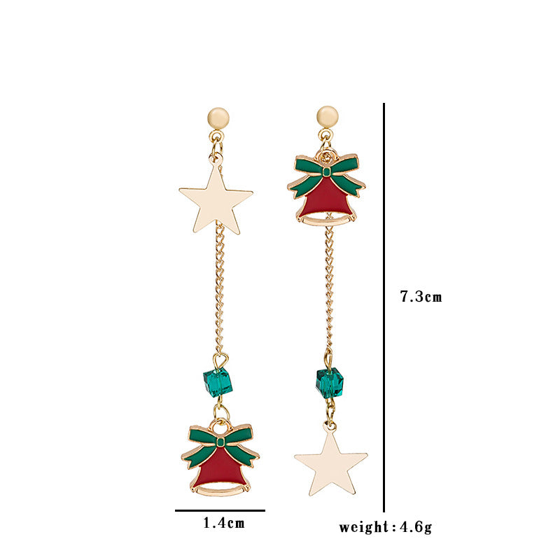 Asymmetrical Tassel Dripping Oil Snowman Bell Pendant Christmas Earrings