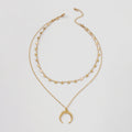 Necklace Women's Personality And Creativity Crescent Double Layer New Clavicle Chain