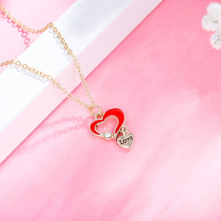 Small Temperament Sweet And Cute Little Red Heart Love Necklace