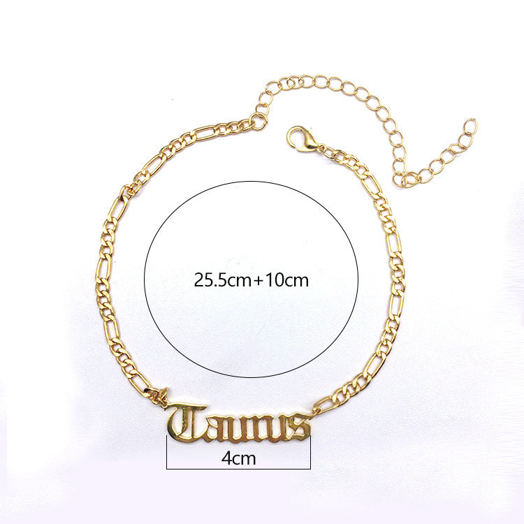 Stainless Steel Female Popular Retro Zodiac Alphabet Anklet