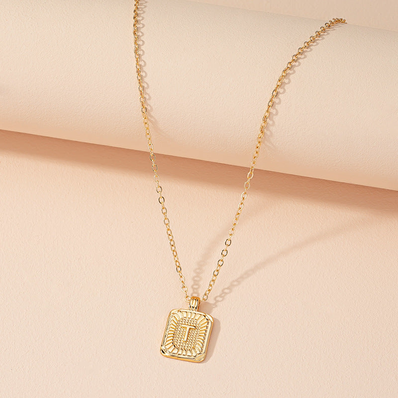 Japanese And Korean Ins Style Simple Square Brand 26 English Alphabet Necklace