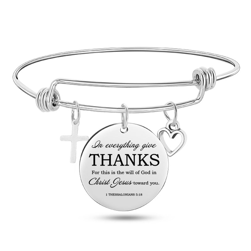 Cross Heart Charms Bible Psalm Stainless Steel Bangle  Bracelets