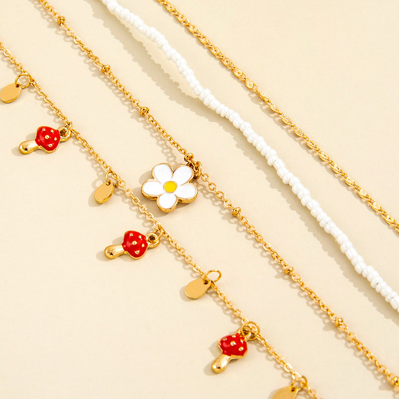 Four-piece Mushroom Pendant White Flower Pendant Anklet