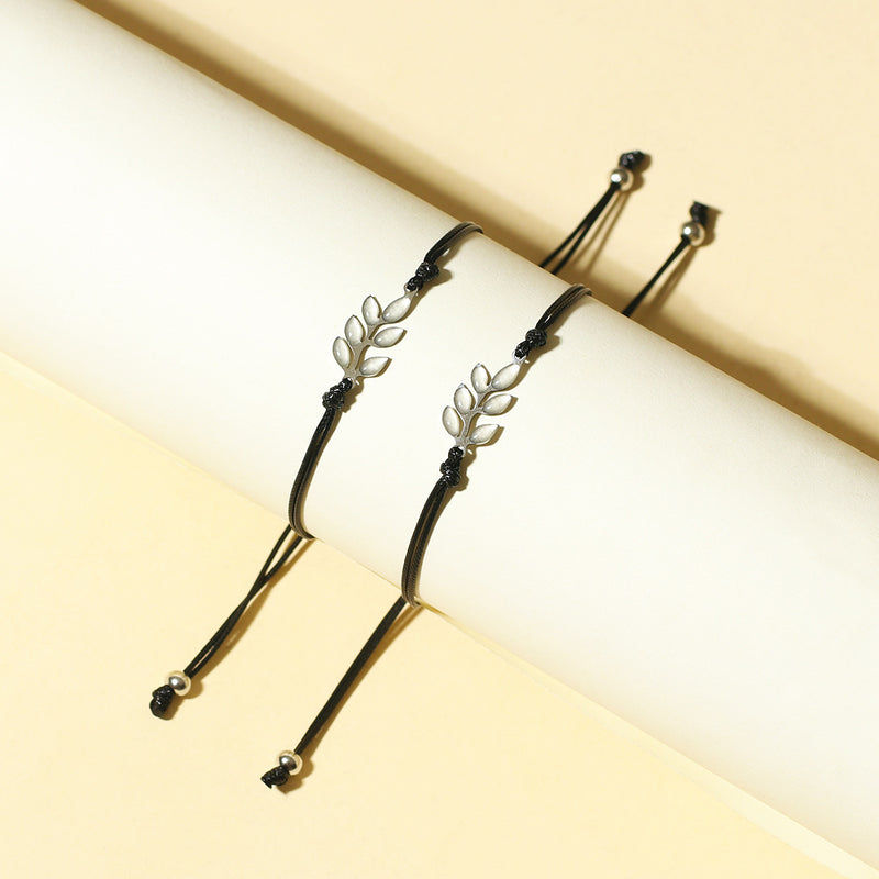 Stainless Steel Branch Leaf Piece Lovers' Hand Rope