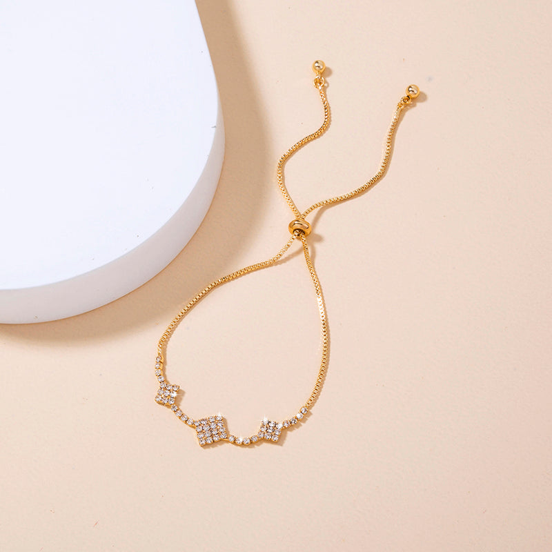 Brass Gold Plated Square Micropaved Zircon Pendant Shrink Brass Bead Bracelet