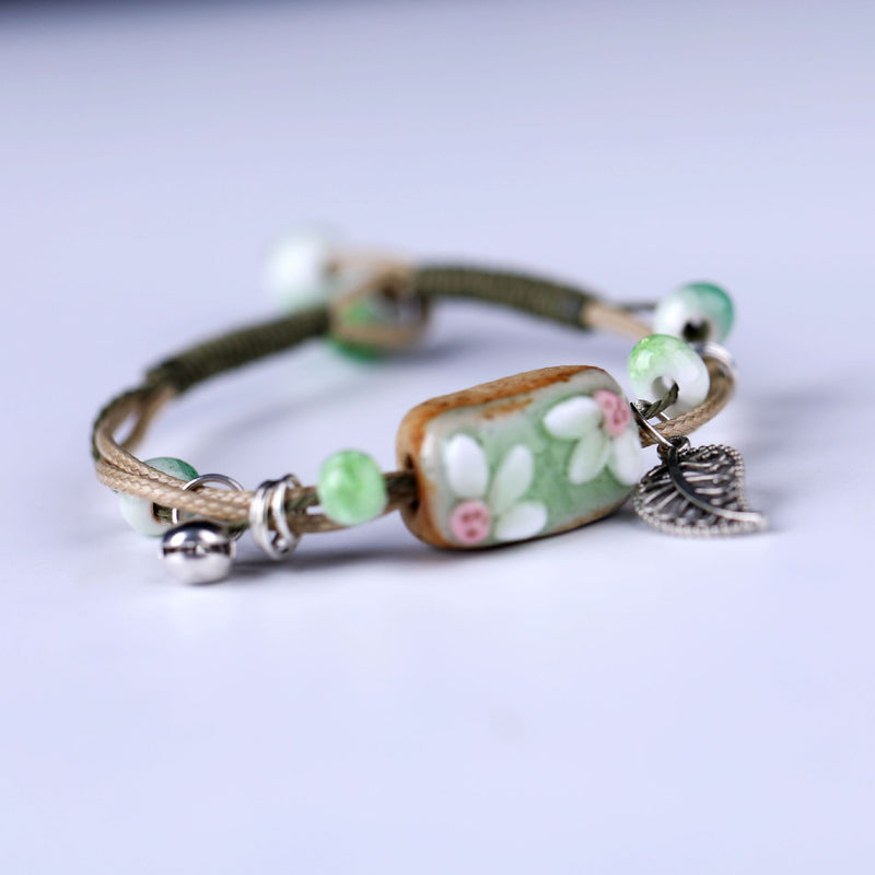 Embroidered Alloy Notes Cowhide Bracelet