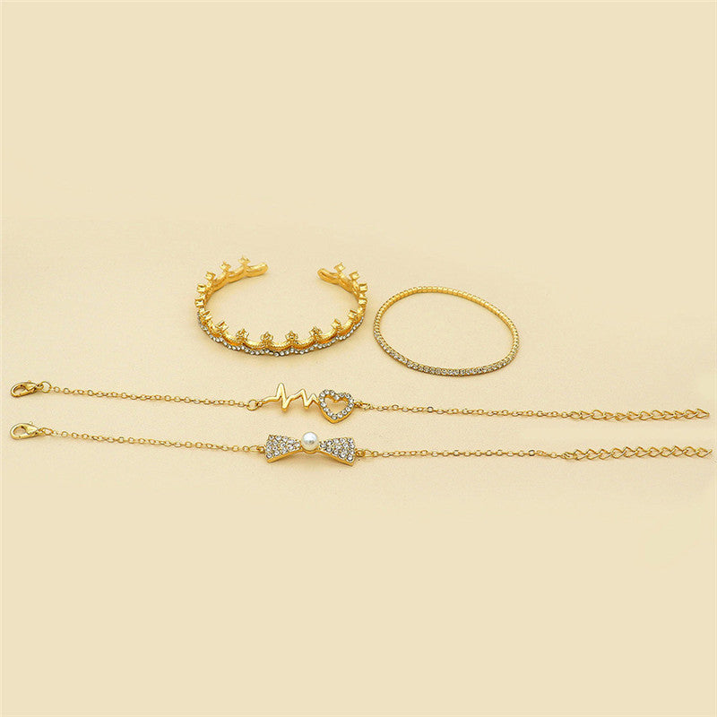 Full Rhinestone Bowknot Love Heart Crown ECG Bracelet